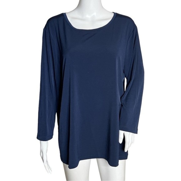 Chicos Shirt Womens XL Blue Slinky Travel Workwear Office Casual Minimalist - Picture 1 of 6